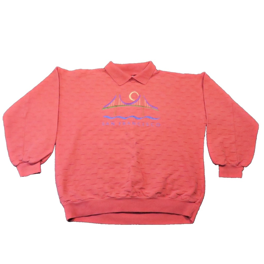 Crazy Shirt San Francisco Sweatshirt M Coral Oversize Coastal Vtg 90s USA Hawaii